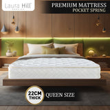 Laura Hill Mattress Queen Size Pillow Top Pocket Spring High Density Foam 22cm