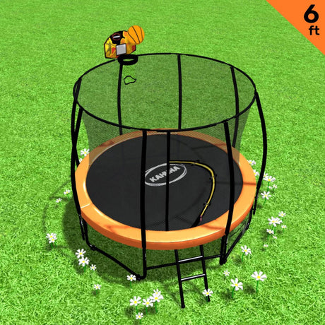 Kahuna Classic 6ft Outdoor Round Orange Trampoline Safety Enclosure And Basketball Hoop Set