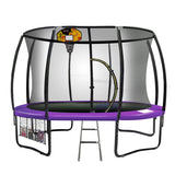 Kahuna 16ft Outdoor Trampoline Kids Children With Safety Enclosure Pad Mat Ladder Basketball Hoop Set - Purple