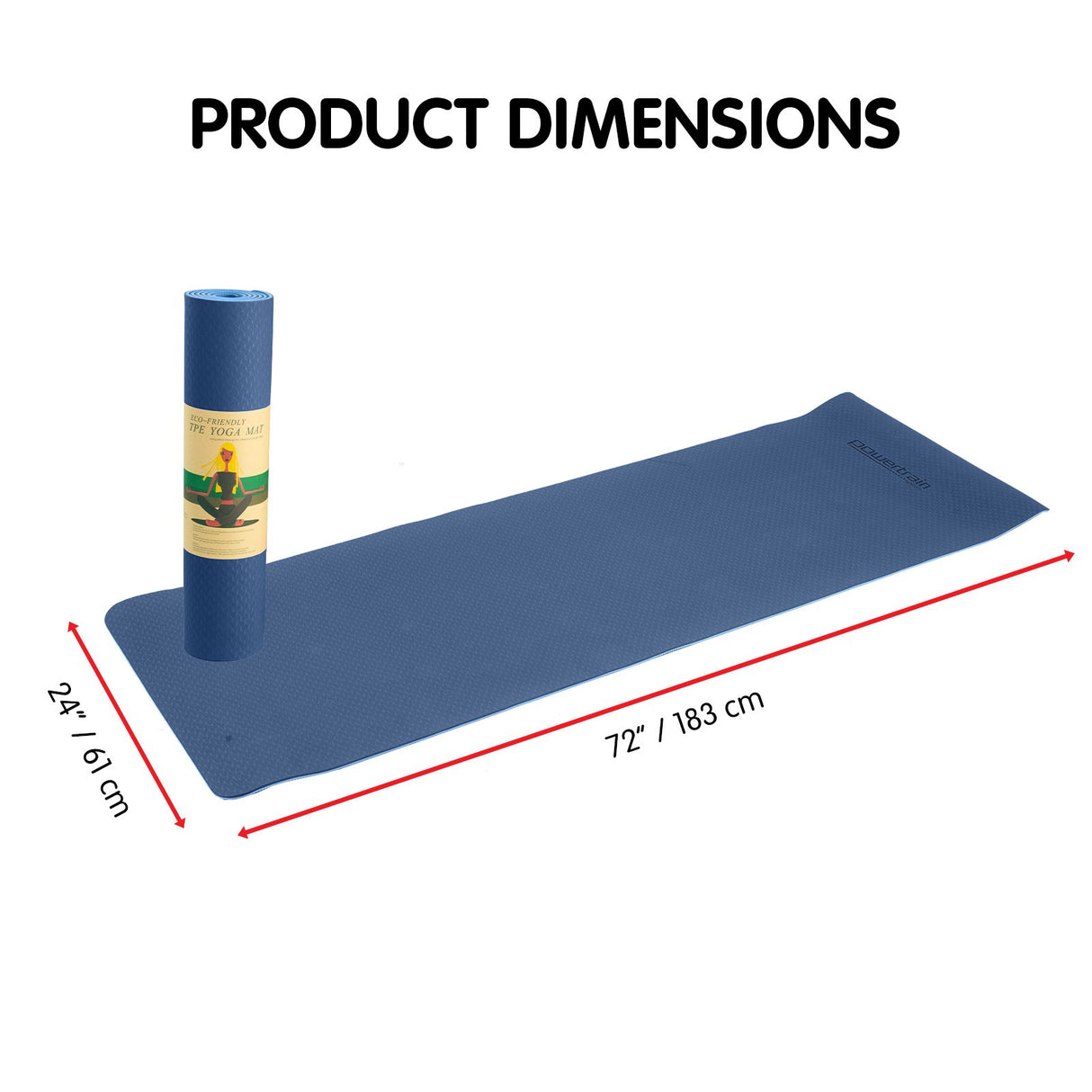 Powertrain Dual Layer 8mm Yoga Mat | Dark Blue | Non-slip Surface And Carry Strap For Ultimate Comfort And Portability