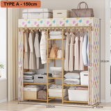 120cm Width Bamboo Clothes Rack Garment Closet Storage Organizer Hanging Rail Shelf Fabric Dustproof Cover