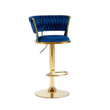 2x Height Adjustable Swivel Bar Stool Velvet Golden Base Barstools Chairs Padded Seat- Blue