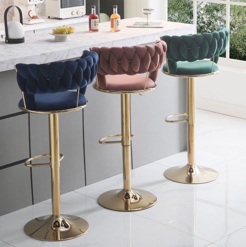 SERENITà Blue Velvet Seat Kitchen Breakfast Bar Stools Counter Height Barstools with Back Cushioned Chairs for Home Bar x2