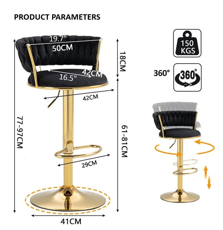 SERENITà Green Velvet Seat Kitchen Breakfast Bar Stools Counter Height Barstools with Back Cushioned Chairs for Home Bar x2