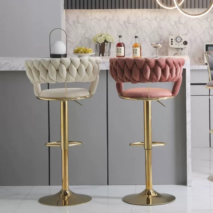 SERENITà Ivory Velvet Seat Kitchen Breakfast Bar Stools Counter Height Barstools with Back Cushioned Chairs for Home Bar x2