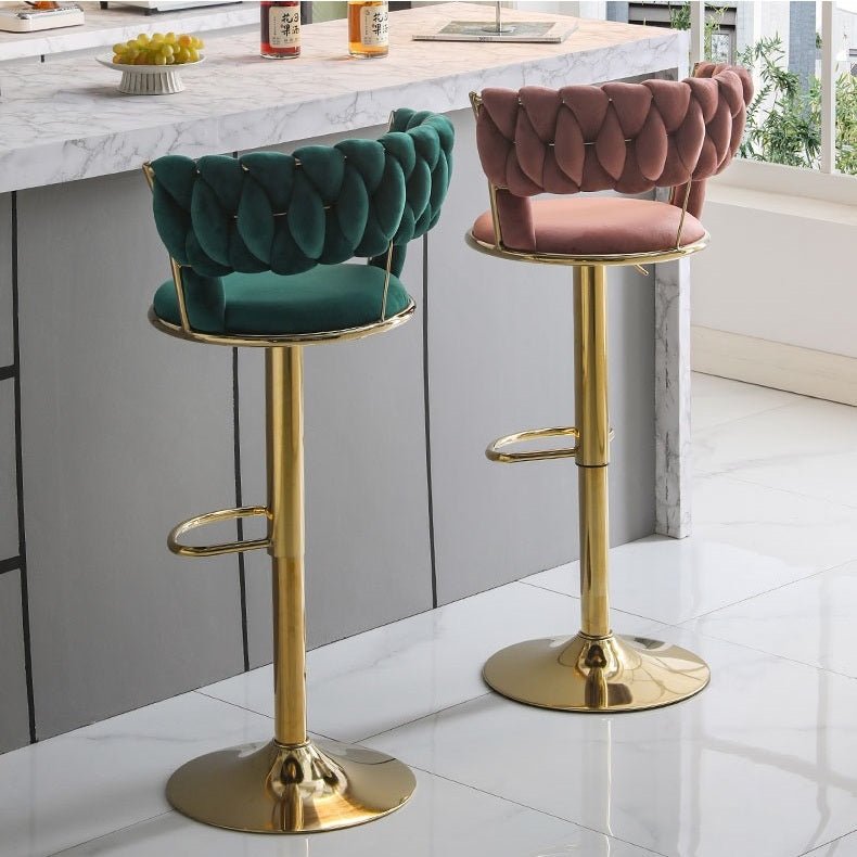 SERENITà Red Bean Brown Velvet Seat Kitchen Breakfast Bar Stools Counter Height Barstools with Back Cushioned Chairs for Home Bar x2