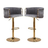 2x Height Adjustable Grey Swivel Bar Stool Velvet Golden Round Base Barstools Chairs