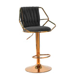 2x Height Velvet Padded Golden Round Base Barstools Chairs with Backrest and Footrest -BLACK