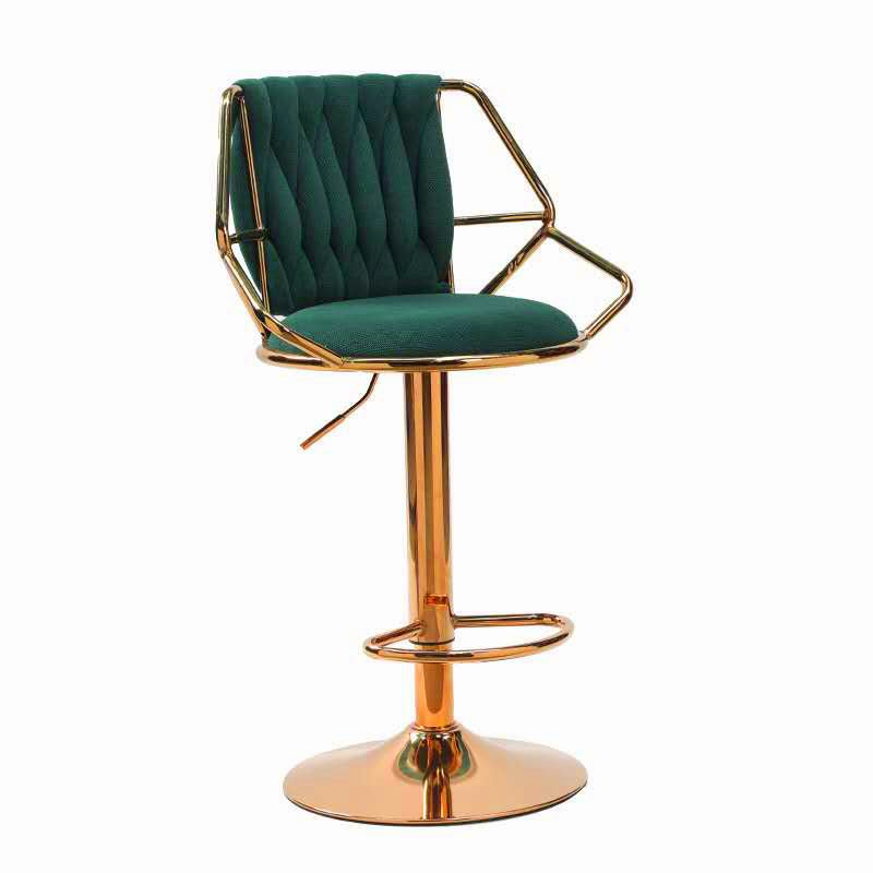 2x Height Velvet Padded Golden Round Base Barstools Chairs with Backrest and Footrest -GREEN