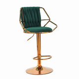 2x Height Velvet Padded Golden Round Base Barstools Chairs with Backrest and Footrest -GREEN