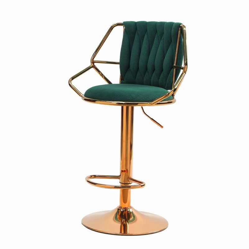 2x Height Velvet Padded Golden Round Base Barstools Chairs with Backrest and Footrest -GREEN