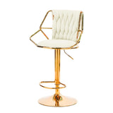 2x Height Velvet Padded Golden Round Base Barstools Chairs with Backrest and Footrest -BEIGE