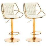 2x Height Velvet Padded Golden Round Base Barstools Chairs with Backrest and Footrest -BEIGE