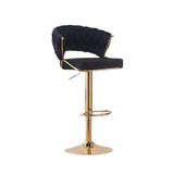 2x Height Black Velvet Padded Golden Round Base Barstools Chairs