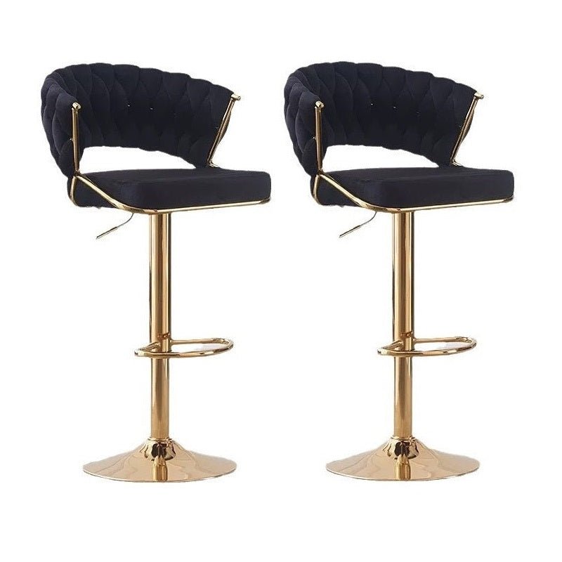 2x Height Black Velvet Padded Golden Round Base Barstools Chairs