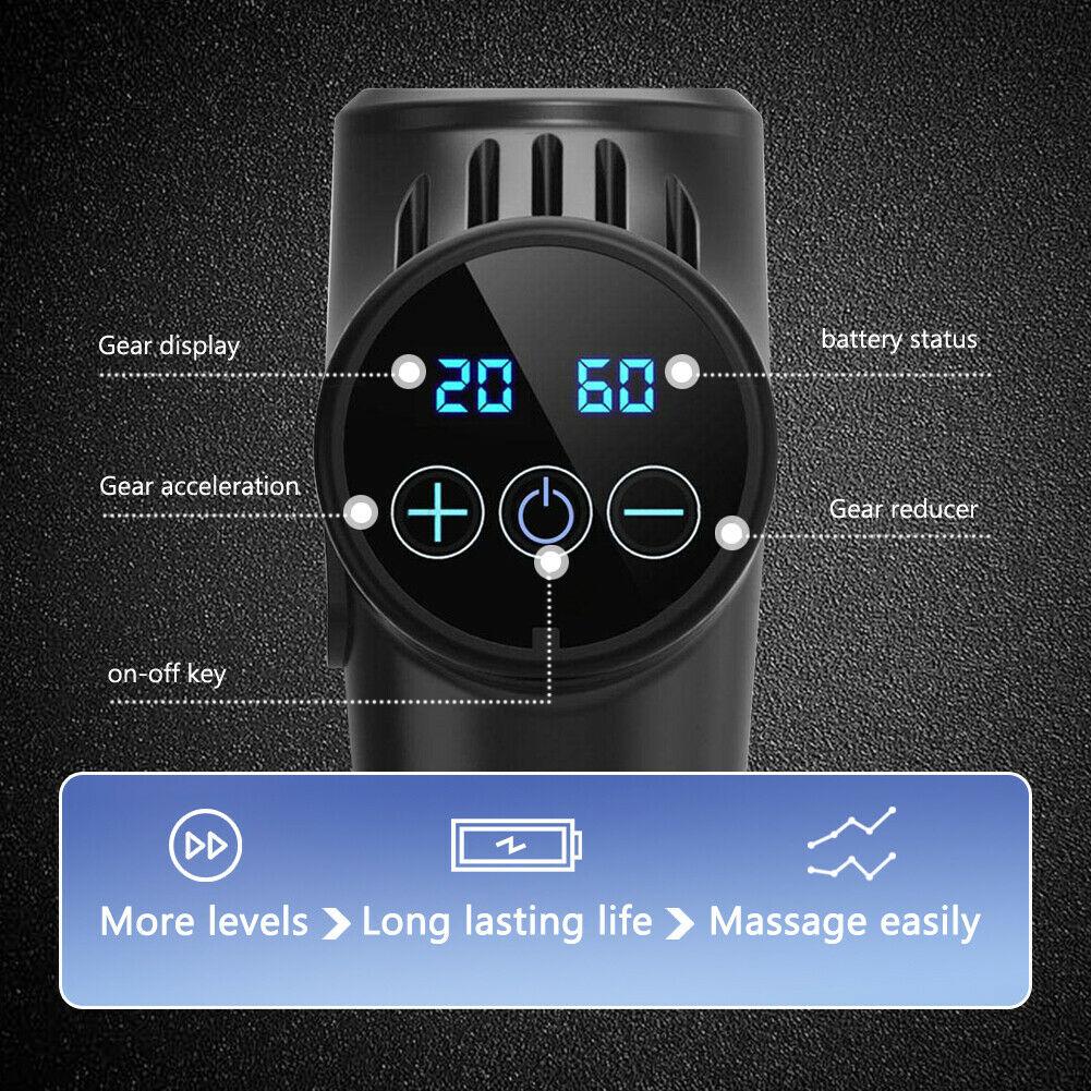 POWERFUL 6 Heads LCD Massage Gun Percussion Vibration Muscle Therapy Deep Tissue Carbon Friber