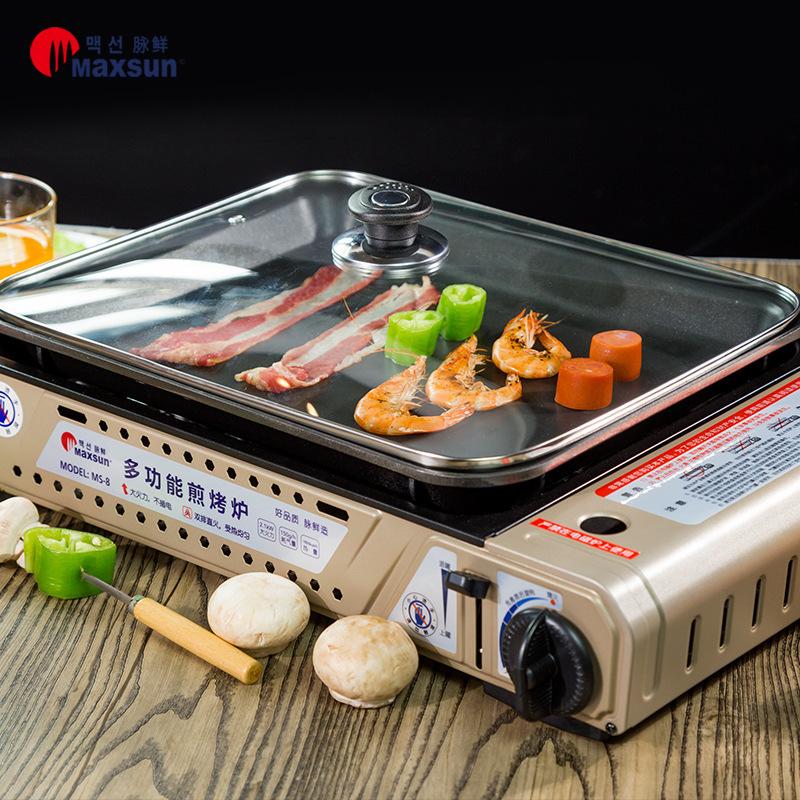 Portable Gas Burner Stove with Inset Non Stick Cooking Pan Cooker Butane Camping 35mm Cooking Pan