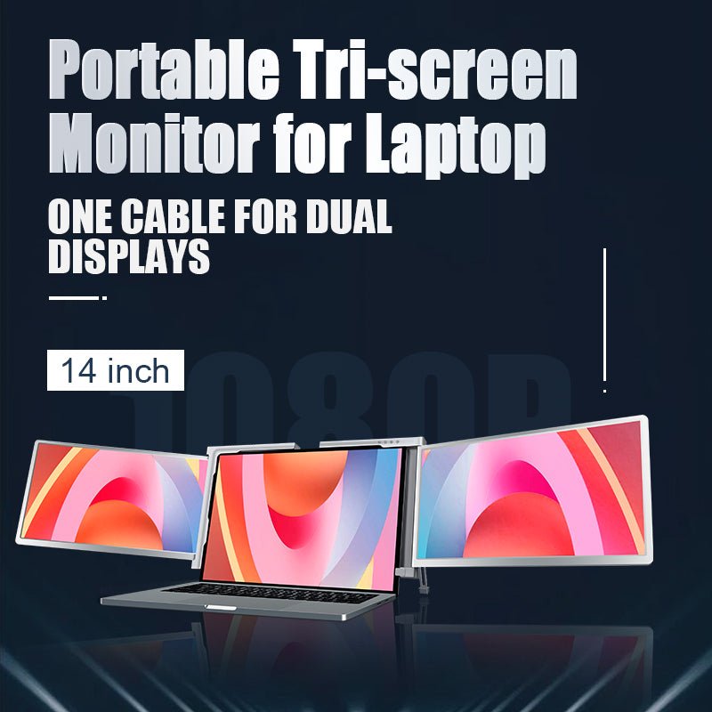 14 Inch FOPO Triple Portable Monitor 1080P FHD IPS Triple Monitor Laptop Screen Extender for 15"-17" Laptops