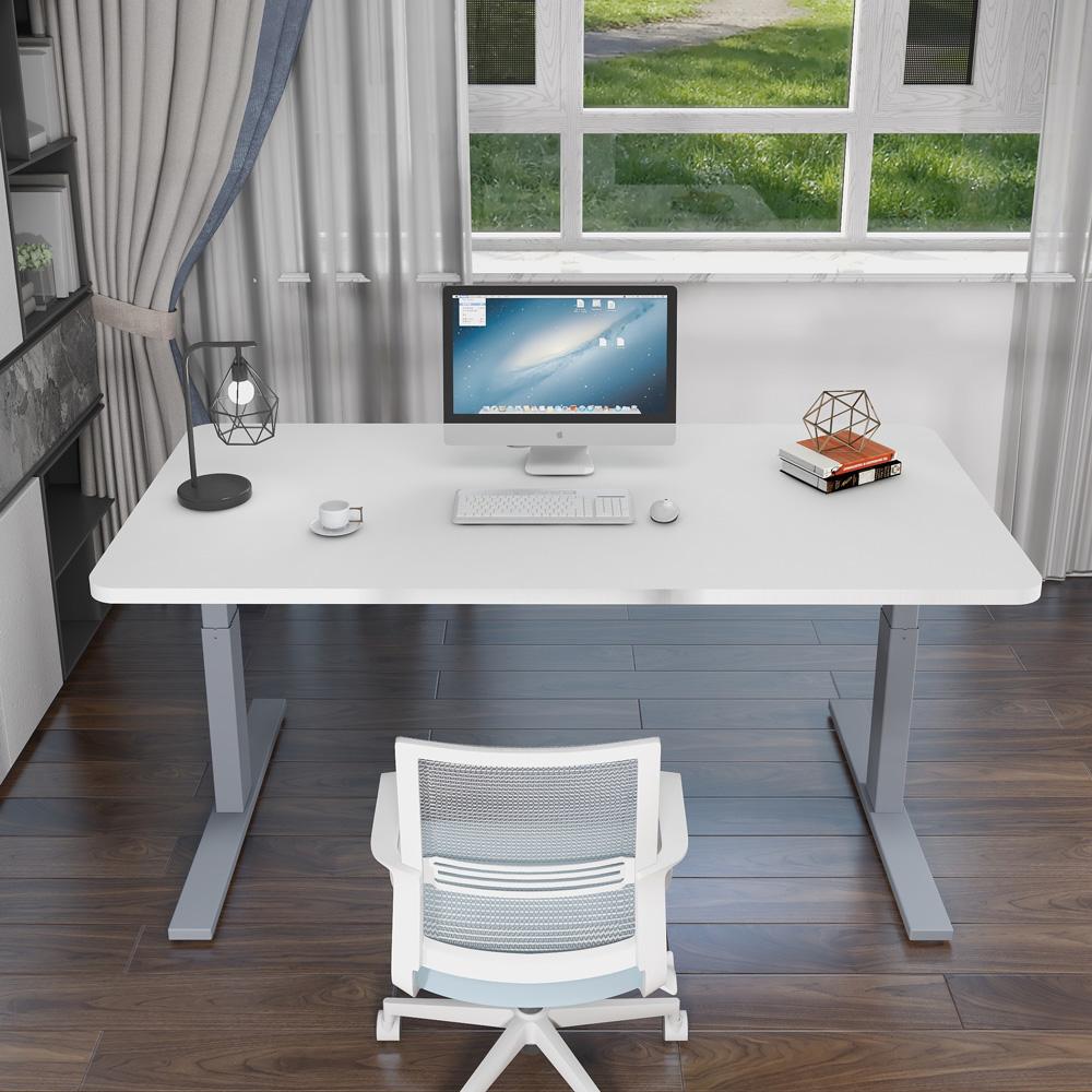 140cm Standing Desk Height Adjustable Sit Stand Motorised Grey Single Motor Frame Maple Top