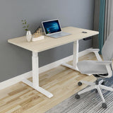 140cm Standing Desk Height Adjustable Sit Stand Motorised Grey Single Motor Frame White Top - Top-Down View