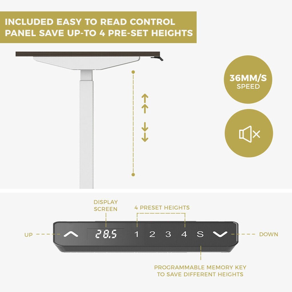 160cm Standing Desk Height Adjustable Sit Stand Motorised Grey Single Motor Frame White Top