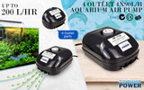 Aquarium Air Pump Oxygen Hydroponic 4 Outlet 360L/H 13W