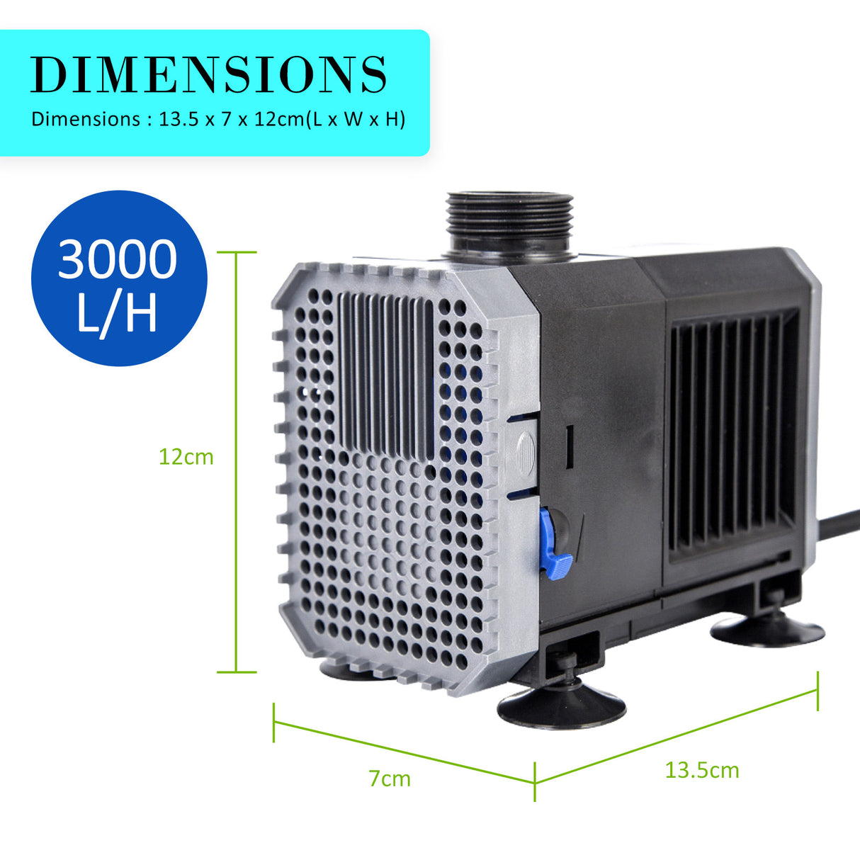 Aquarium Submersible Pond Water Pump 3000L/H 55W 3m