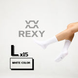 Rexy 15-Pack Large White 3D Seamless Crew Socks - Slim & Breathable