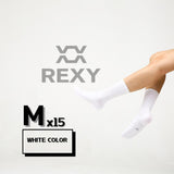 Rexy 15-Pack Medium Slim Fit Breathable 3D Seamless Crew Socks - White