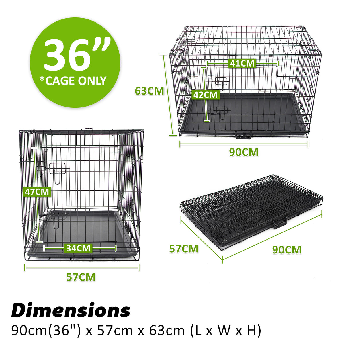 Wire Dog Cage Foldable Crate Kennel 36in with Tray