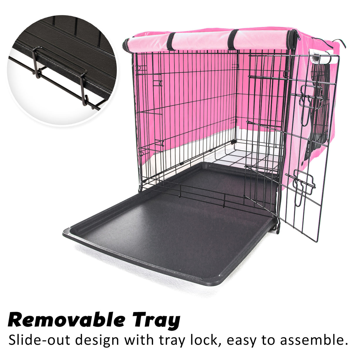 Wire Dog Cage Crate 30in with Tray + Cushion Mat + PINK Cover Combo