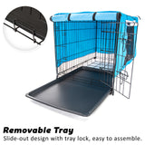 Wire Dog Cage Crate 36in with Tray + Cushion Mat + BLUE Cover Combo