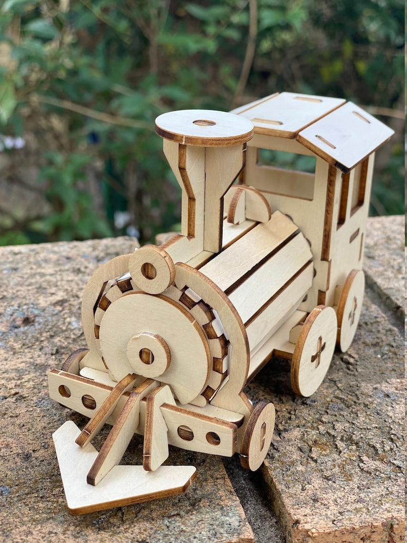 Build and Paint your own locomotive train Kids wood model toy train-plywood DIY kit