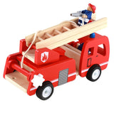 Fire truck wooden 3 years + with ladder and firemen Fire engine Red