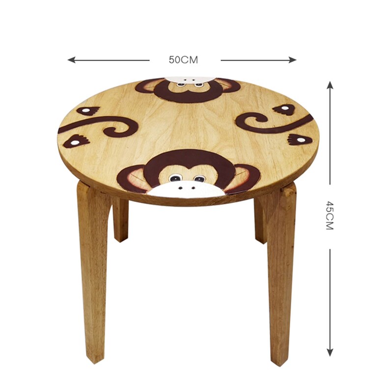 Hand Carved Children's Table Wooden MONKEY Theme