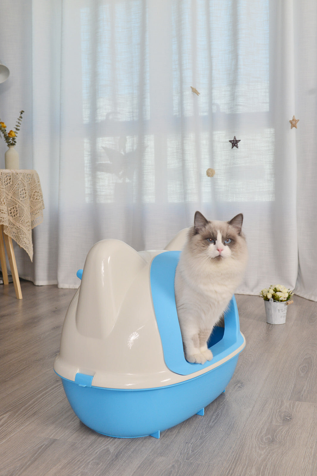 YES4PETS Large Hooded Cat Toilet Litter Box Tray House With Scoop Blue