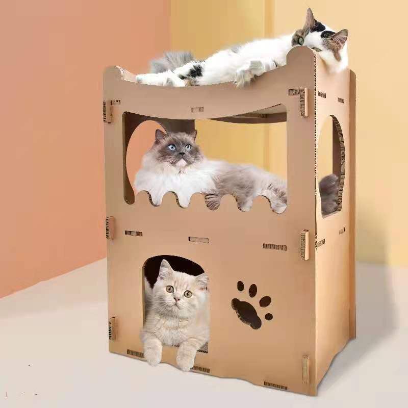 YES4PETS Cat Cardboard House Tower Condo Scratcher Pet Post Furniture Double Storey