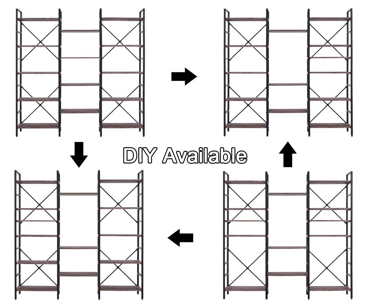 YES4HOMES Industrial Vintage Shelf Bookshelf, Wood and Metal Bookcase Furniture for Home & Office