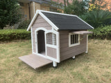 YES4PETS XL Timber Pet Dog Kennel House Puppy Wooden Timber Cabin With Door Grey - Front View