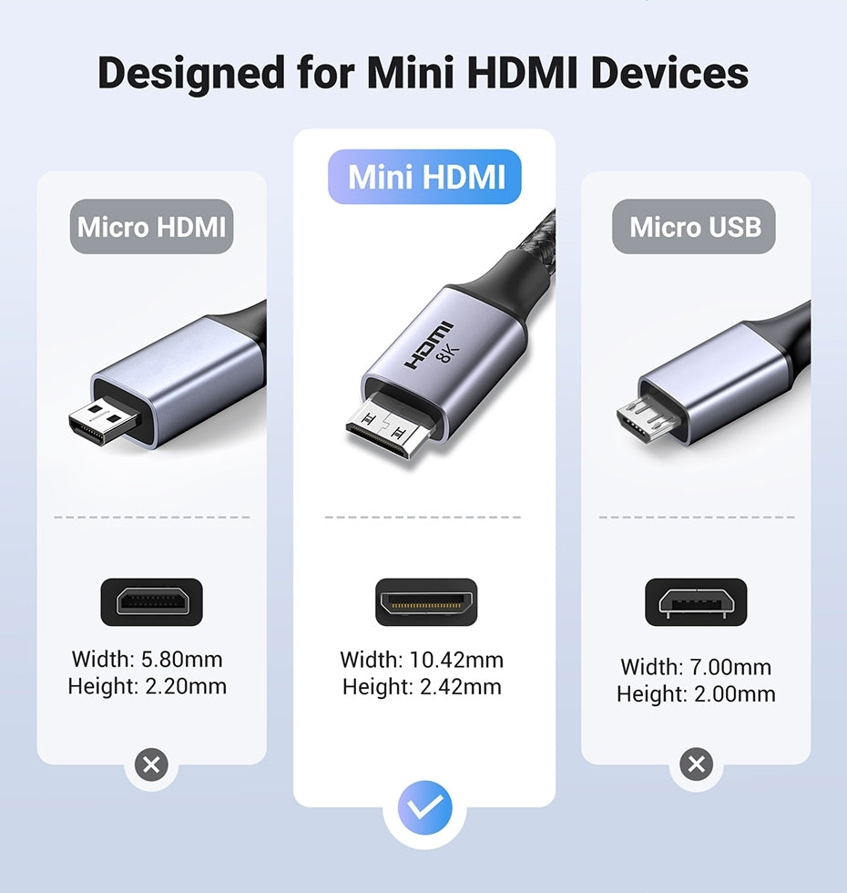 UGREEN 15514 8K Mini-HDMI to HDMI Cable, 1 Meter - High-Speed Bi-Directional Connection with Dynamic HDR & eARC Support