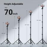 UGREEN 15609 3-in-1 Extendable Selfie Stick Tripod with Bluetooth Remote - 1.7m Height