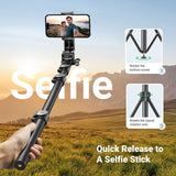 UGREEN 15609 3-in-1 Extendable Selfie Stick Tripod with Bluetooth Remote - 1.7m Height