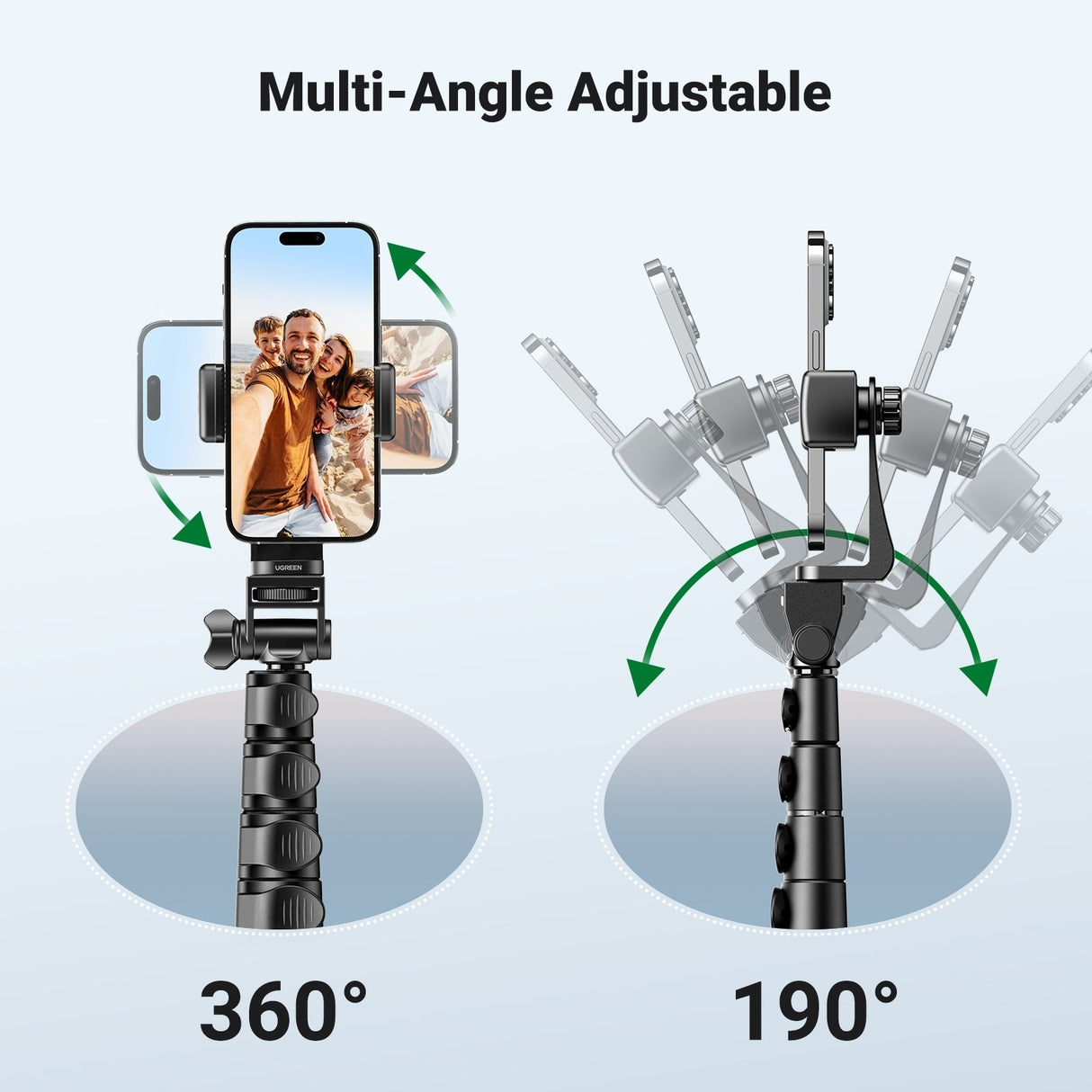 UGREEN 15609 3-in-1 Extendable Selfie Stick Tripod with Bluetooth Remote - 1.7m Height