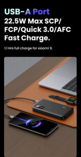 UGREEN 10000mAh Dual-Port Fast Charging Power Bank - Black