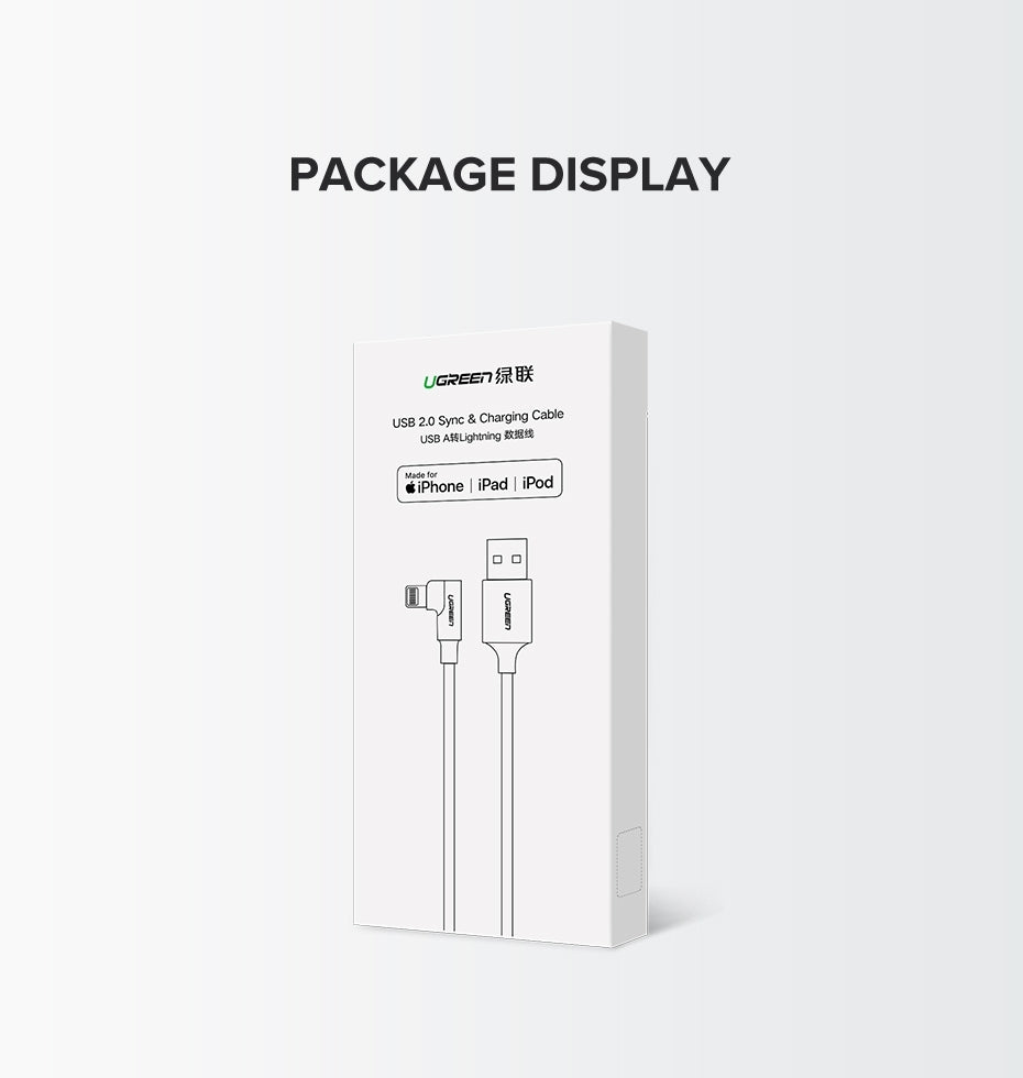 UGREEN 60521 90-Degree USB-A to 8-Pin Charger Cable - 1M Length