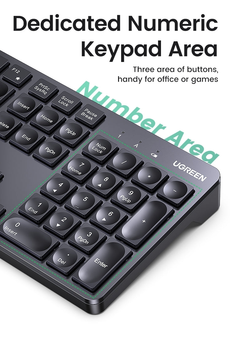 UGREEN 104-Key 2.4G Wireless Keyboard with LED Indicators