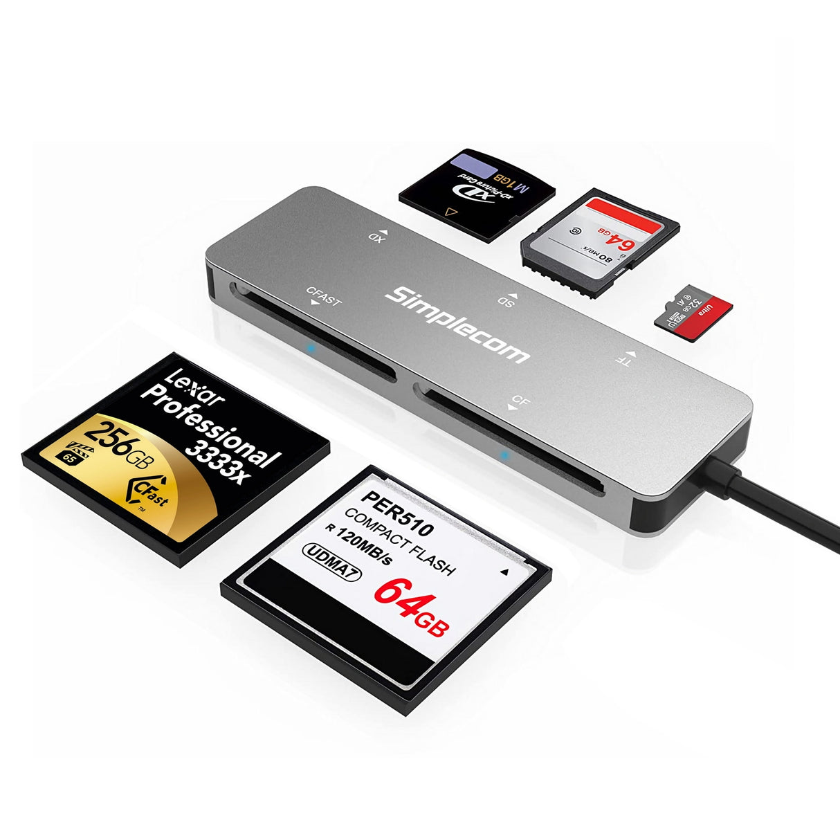 5-Slot USB 3.0 and USB-C Multi-Card Reader for CFast, CF, SD, MicroSD, and xD Cards