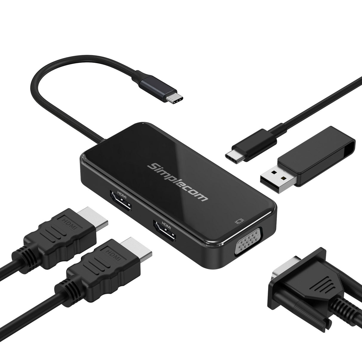 Simplecom DA451 5-in-1 USB-C MST Hub with Dual HDMI and VGA Output