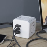 Allocacoc PowerCube Extended with 4 Outlets, 2 USB-A, 1 USB-C PD 20W, Surge Protection, 1.5M Cable - White (11407-AUEUAC)