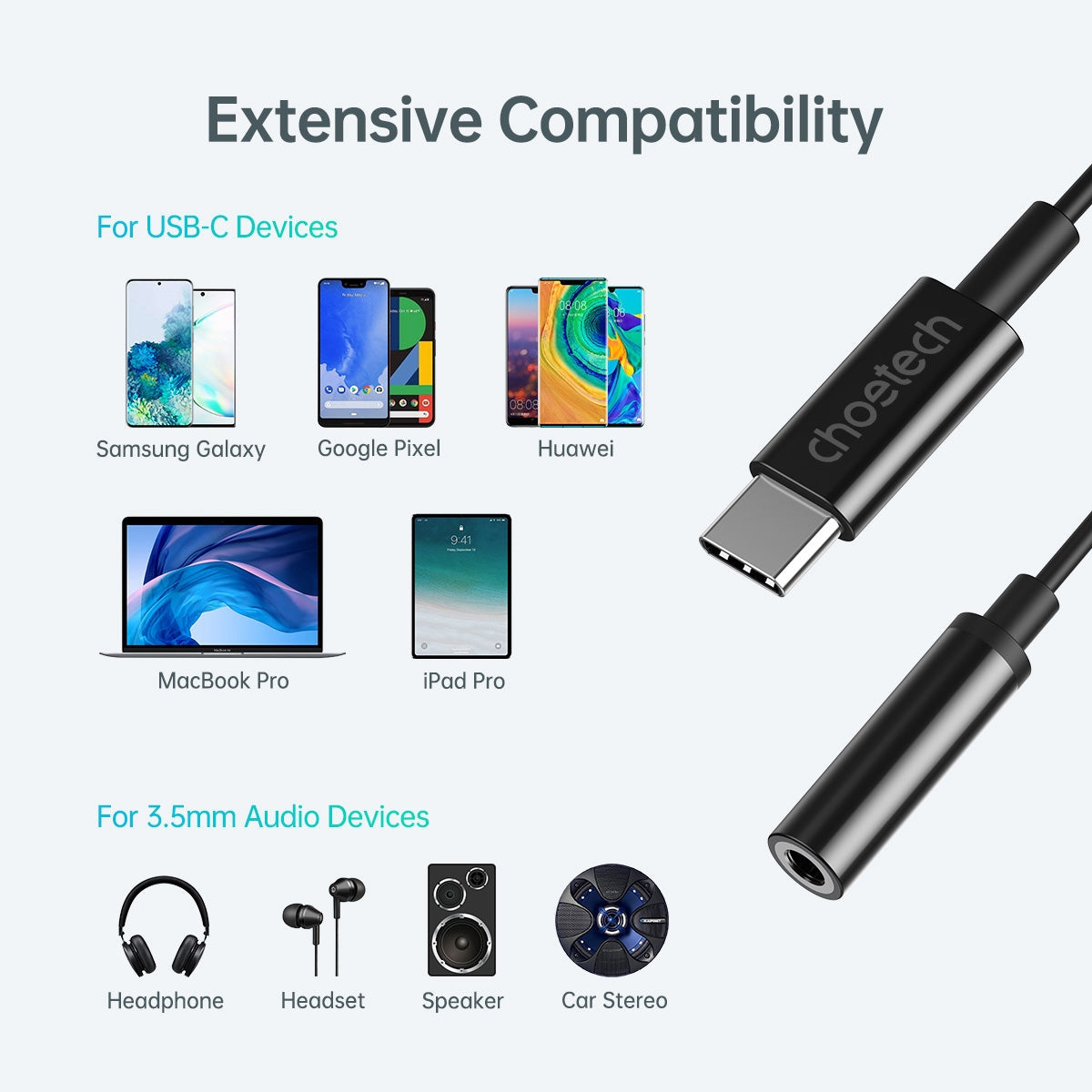 CHOETECH AUX003 USB-C to 3.5mm Audio Adapter with HiFi Sound Quality